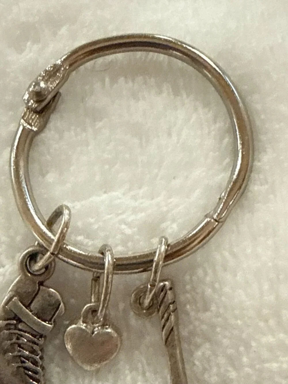 Hockey Ice Skate Charm Keychain With Heart & Stick Accents - Silver Tone - Sport